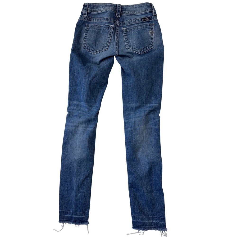 Miss Me Mid-Rise Skinny Jeans 26 Medium Wash Distressed Ripped Frayed Hem Denim - Picture 2 of 12